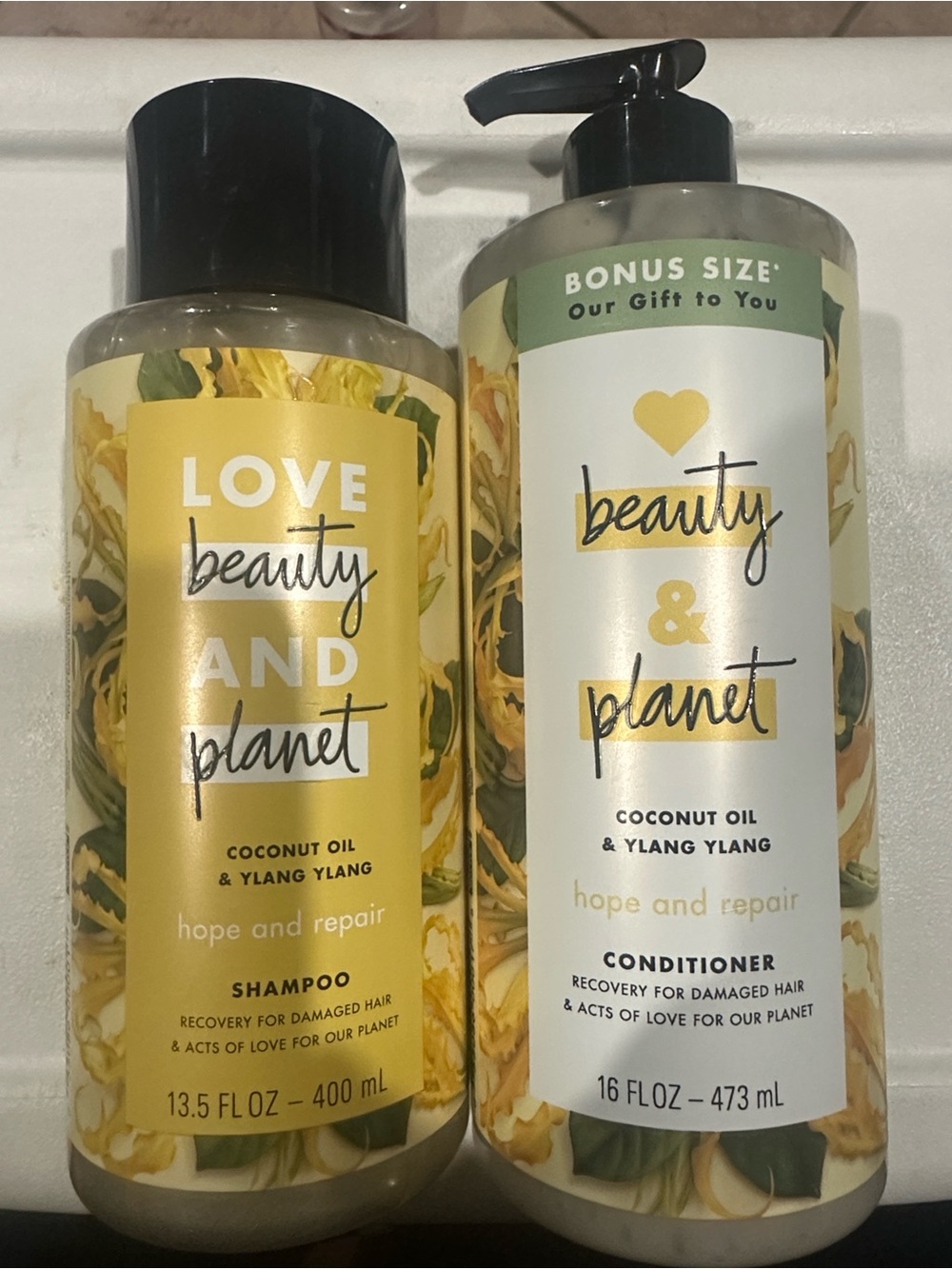 Love, beauty & planet Coconut Oil & Ylang Ylang Shampoo and conditioner